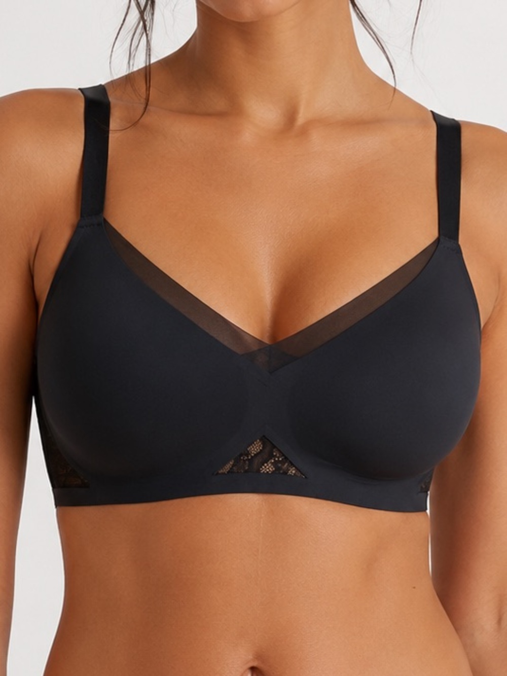 Honeylove CrossOver Wireless Bra Black 34B/C Small Mesh Support Smoothing
